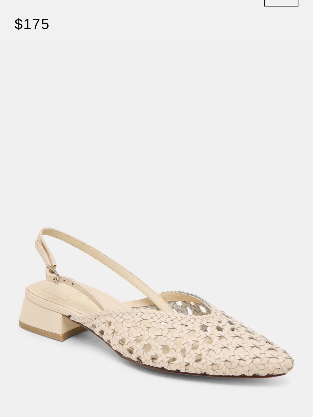 Woven  Leather Slingback Low Block Heel - Cream